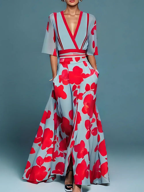 Serena | Abito Elegante a Portafoglio con Motivo Floreale